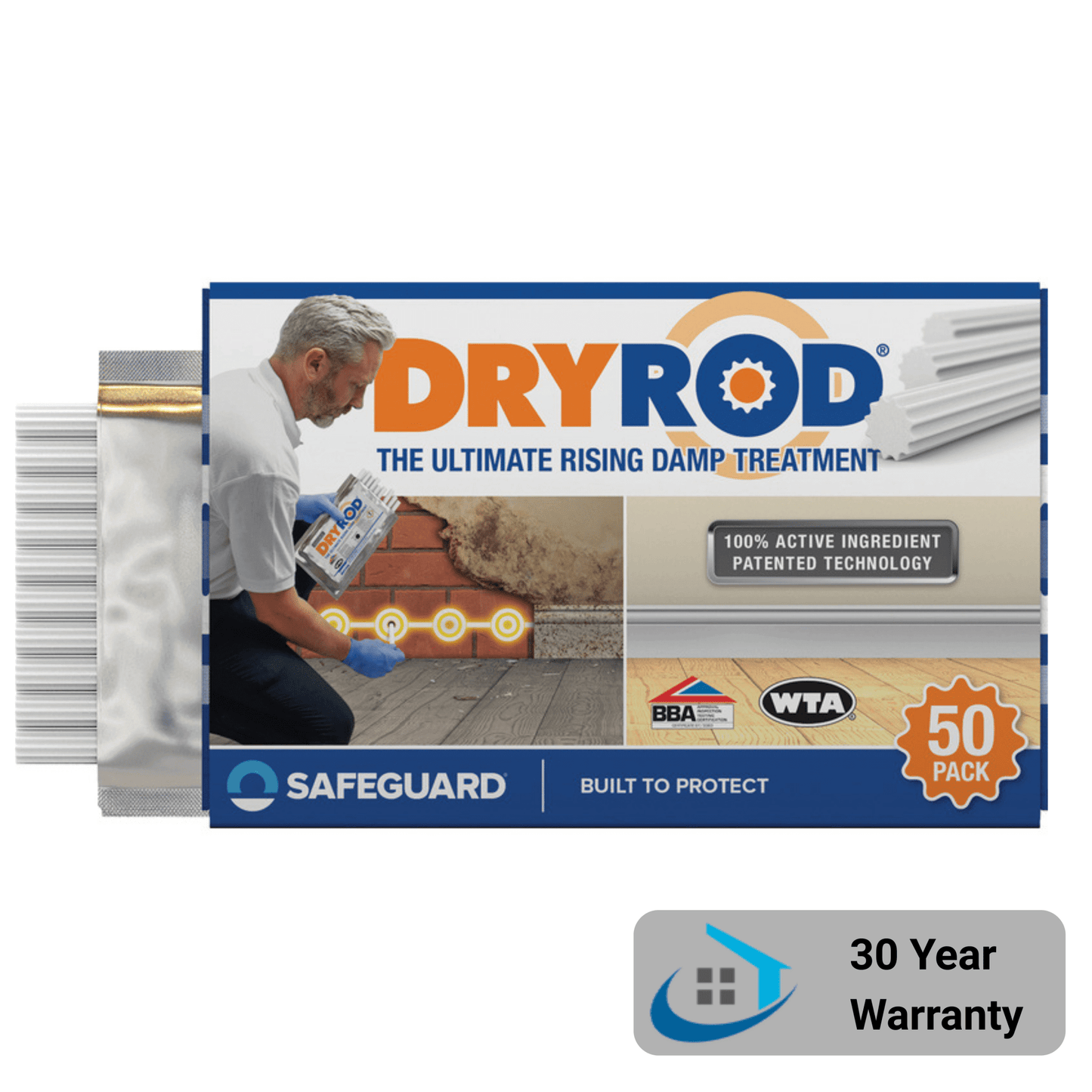 Pack of 50 DryRod chemical damp-proofing rods for rising damp treatment