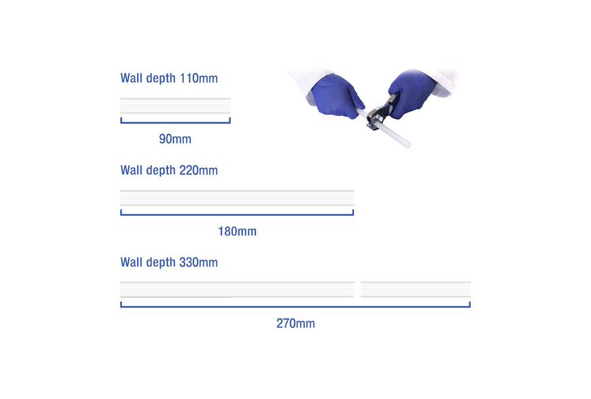 Measurement chart showing wall depth when using DryRod products to treat rising damp.