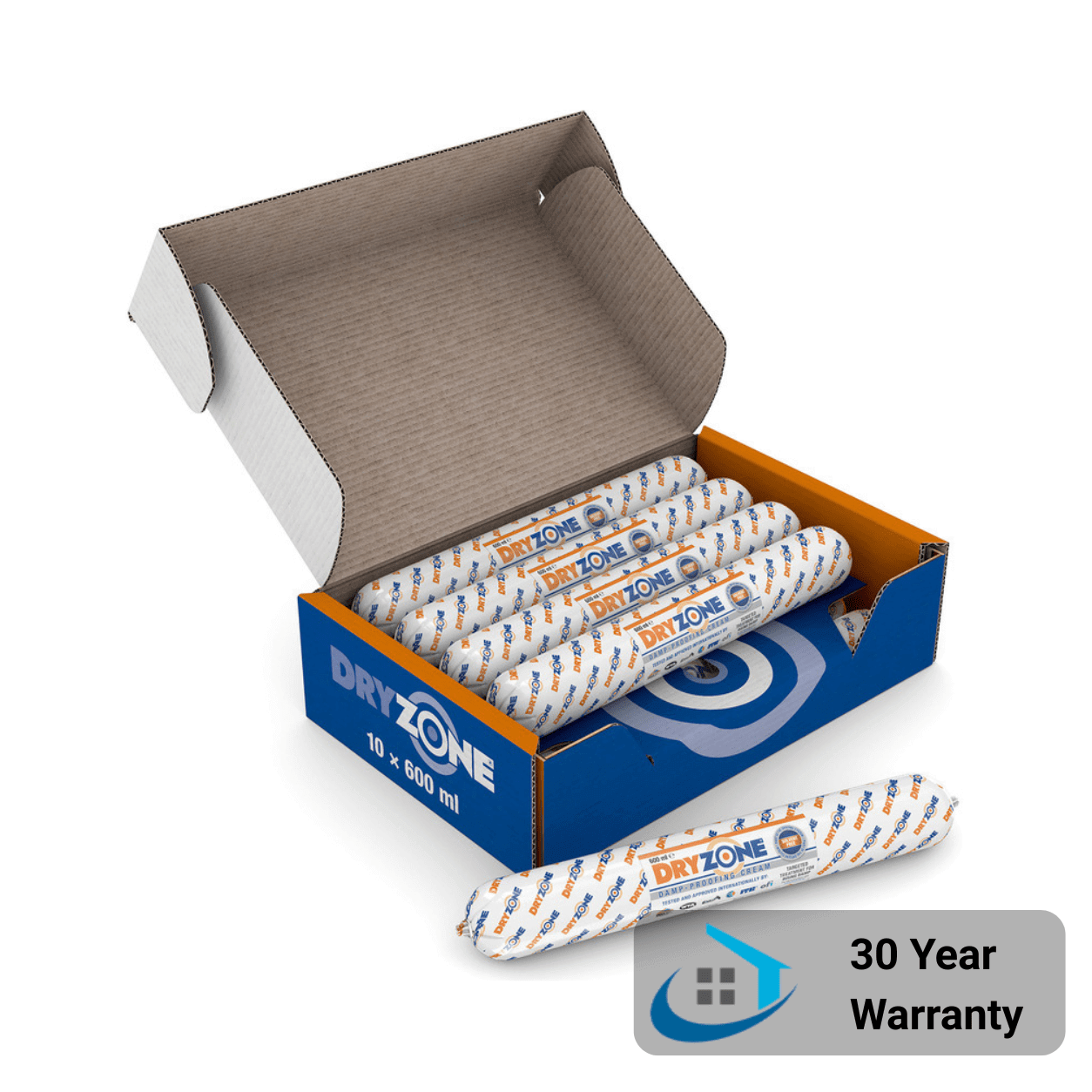 DryZone Box of 10 x 600ml damp-proofing cream tubes for rising damp treatment